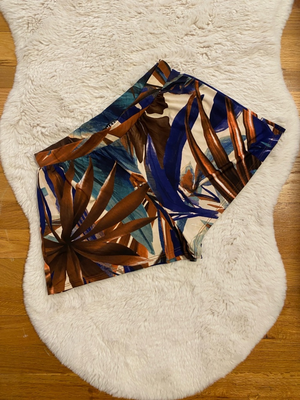 High-Waist Tropical Leaf Print Shorts in Blue & Brown